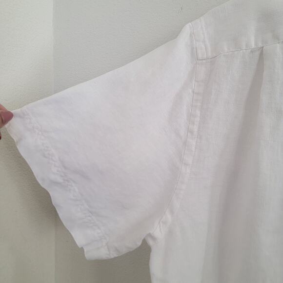 Lacoste Linen Short Sleeve Casual Button Down Cream White Sz Large Logo Beachy - Picture 10 of 16